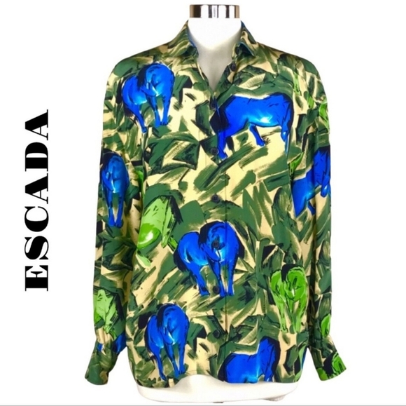 Escada Tops - ESCADA Margaretha Ley Vintage Silk Shirt Wild Horses Print Size 36